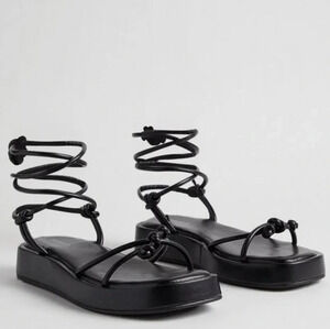 Torrid Tie Ankle Strappy Flatform Plus Size Wide Width Sandal Black Size  9.5WW